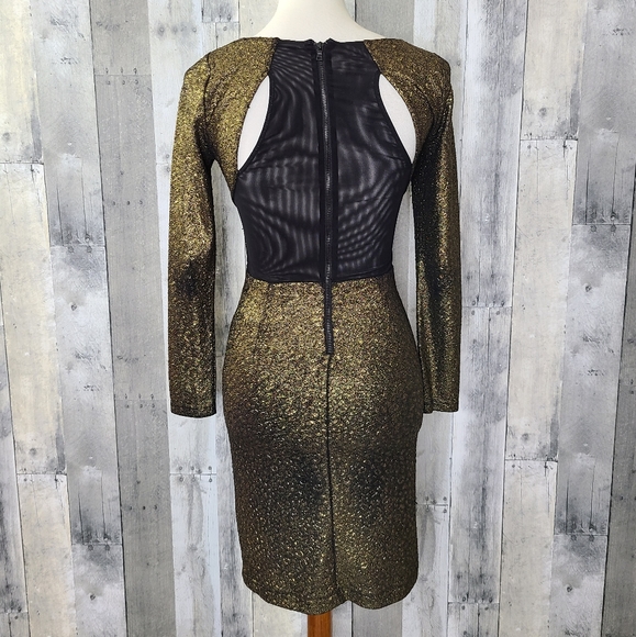 Alice + Olivia Selma Mesh Back Gold Sheath Dress - Picture 5 of 9